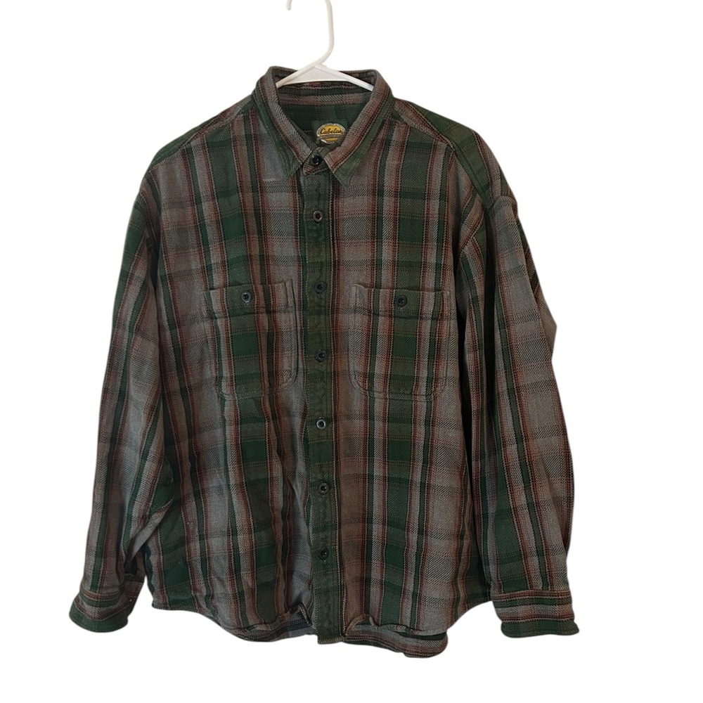 Cabela’s Men’s 2XL Green Heavyweight Flannel Denim Button-Up Long‎ Sleeve Shirt